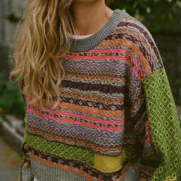 Uo Penny Patchwork Cropped Sweater 